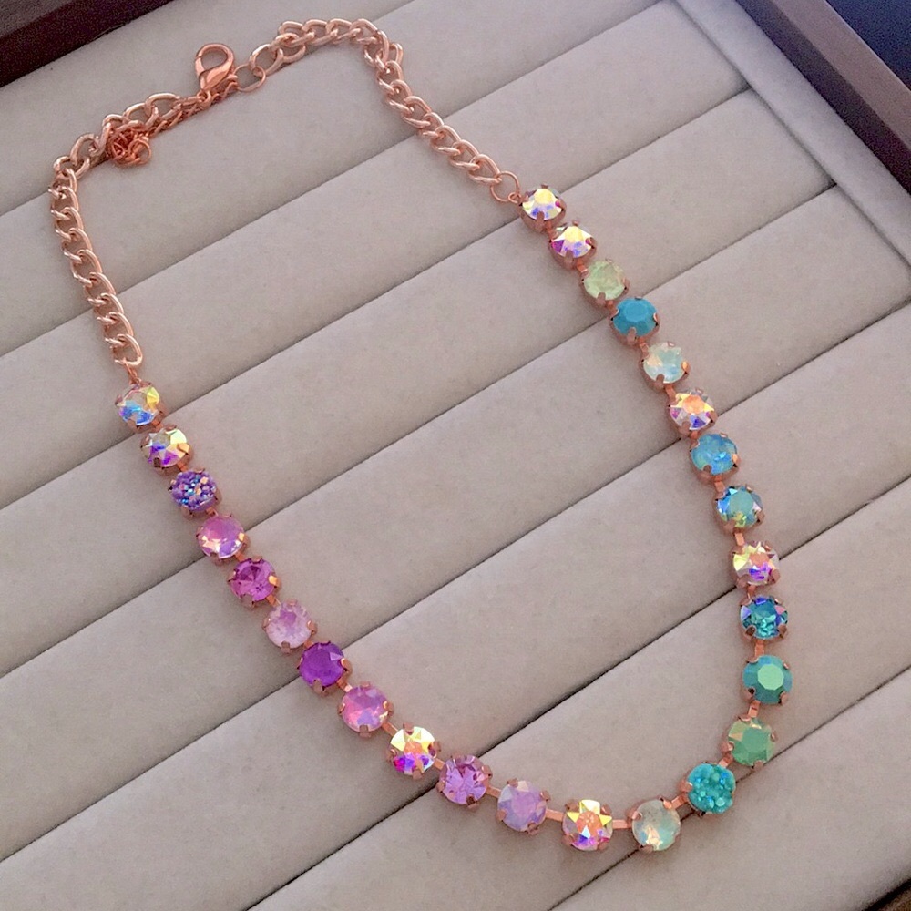 Iridescent Purple Opal + Turquoise Ombre Rose Gold Crystal Statement Necklace - Picture 3 of 14
